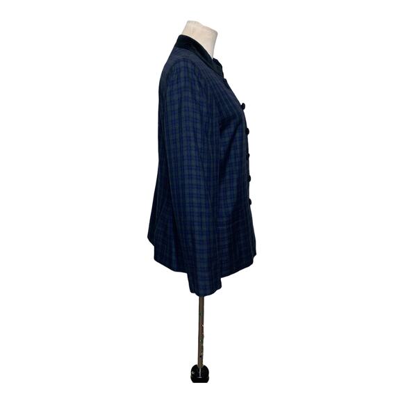 Kim Rogers vintage blue green plaid six button blazer size 10P - Picture 8 of 10
